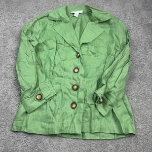 Dressbarn Women's Medium 100% Linen Green Blazer Jacket Pinch Waist